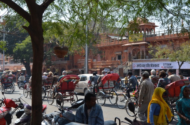 tourist enjoying Rikshaw ride in Jaipur